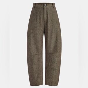 Commense Mid-Waist Herringbone Curved-Leg Pants